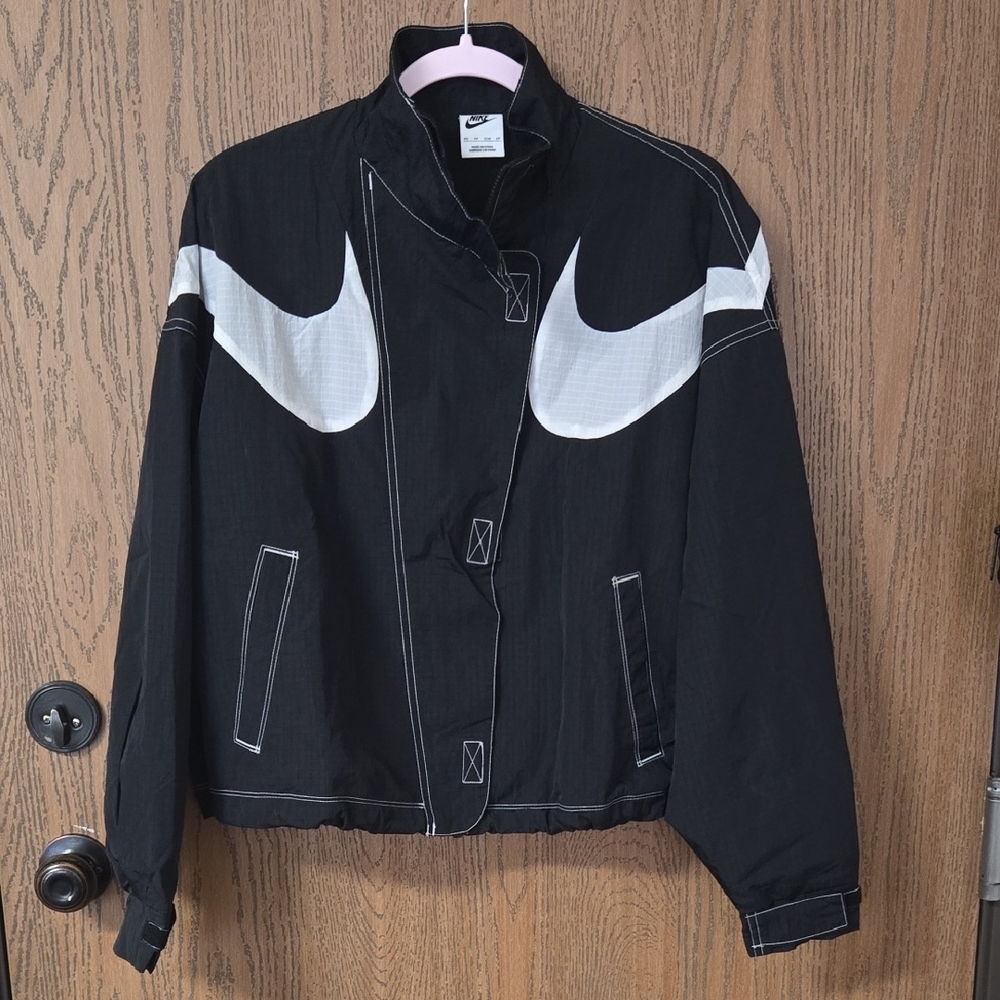 Nike Black and White Bomber Jacket with Iconic Swoosh